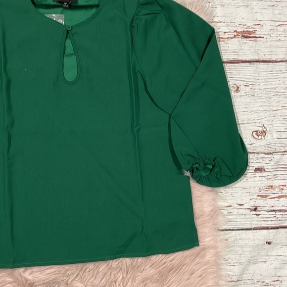 J Crew Puff-sleeve satin-back crepe top green Petite NWT - Picture 8 of 9